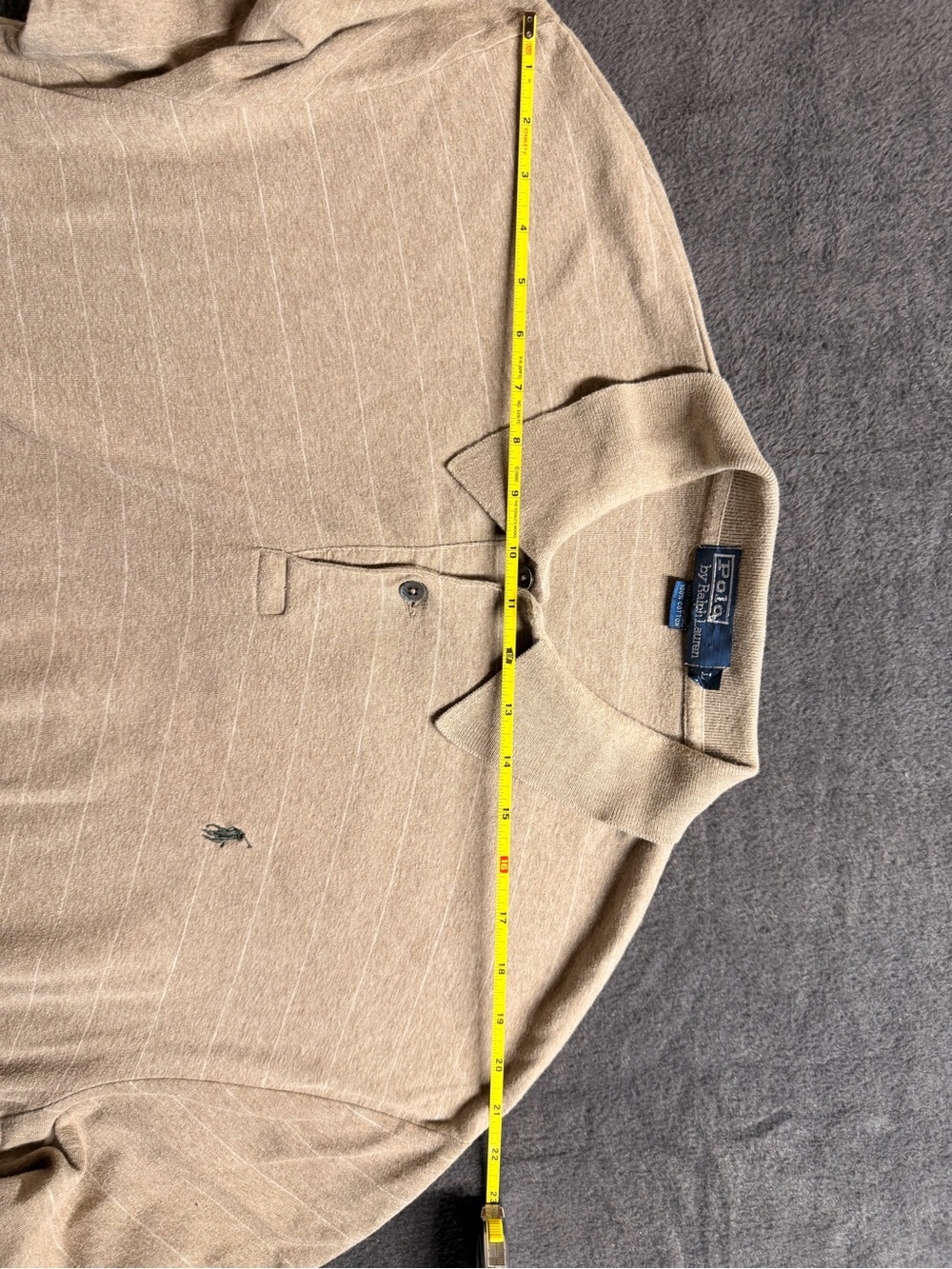 Vintage Polo Ralph Lauren Pinstripe Knit Polo Shirt Size [Large] Tan Brown - Picture 6 of 6